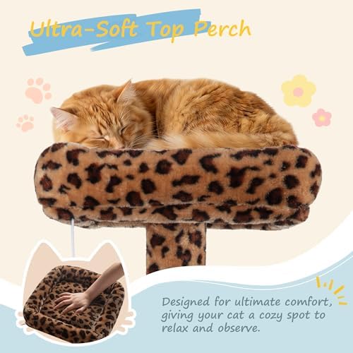 SHA CERLIN 82 inch, Multi-Level Cat Tree Tower for Indoor Cats, Cat Condo with Sisal Scratching Posts, Plush Perches, Hammocks, Toy Balls, Leopard Print