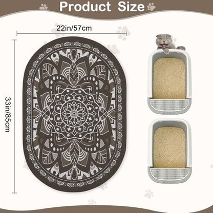 Glittme 33"x22" Cat Litter Mat with Mesh Design - Non-Slip & Waterproof Litter Trapping Pad for Litter Box Soft Texture for Pets,Dark Brown