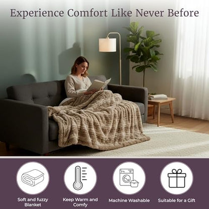 Lavish Home Oversized Ruched Faux Fur Blanket, Taupe, 60” x 80”