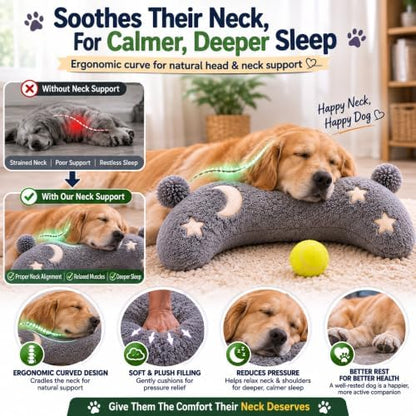 Glow in The Dark Pet Pillow with Tennis Ball – Cozy Calming Cushion with Soft Night Sky Design, Washable Headrest & Body Pillow for Small Dogs & Cats, L Size 15" × 9.5" × 3.1"