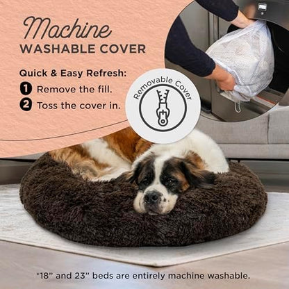 Best Friends by Sheri Bundle Set The Original Calming Shag Donut Cuddler Cat and Dog Bed + Pet Throw Blanket, Dark Chocolate, Extra Large, 45x45