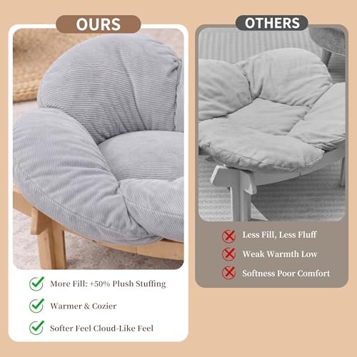 Elevated Wooden Cat Bed with Fluffy Removable Cushion, Modern Petal Shaped Cat Couch Sofa for Indoor Cats Small Dogs 40lbs Capacity Easy to Assemble (Gray)