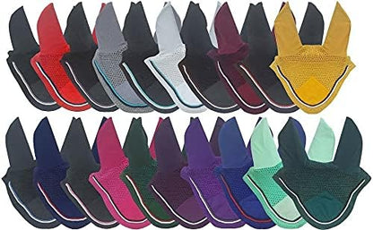 Horse Fly Bonnet Double Piping Ear Net Fly Veil Mask Breathable Cotton Crochet Horse Tack (COB, Black 1)