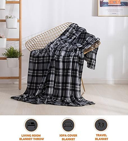 Elegant Comfort Luxury Velvet Super Soft Christmas Prints Fleece Blanket-Holiday Theme Home Décor Fuzzy Warm and Cozy Throws for Winter Bedding, Couch and Gift, 50 x 60 inch, Gray Plaid Throw