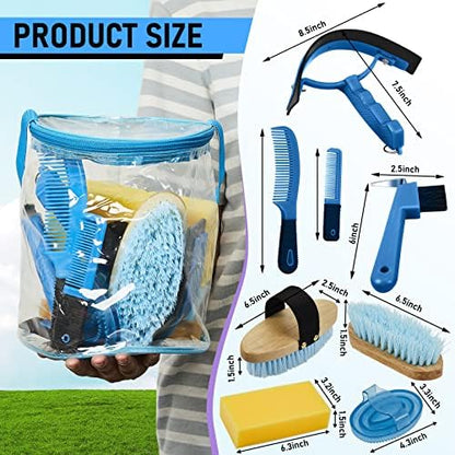 Cunhill 9 Pcs Horse Grooming Kit Tack Room Supplies, Cute, Blue