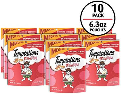 Temptations MixUps Crunchy and Soft Cat Treats, Cookout Flavor, 6.3oz, 10pk