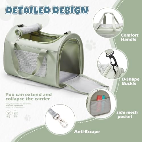 Extra-Large Cat Carrying Case Pet Dog Carrier Soft-Sided Cat Bag Airline Approved, Mesh Pet Carrier for Travel Outdoors with Shoulder Straps, Cat Carriers for Cats/Puppy/Dogs Up to 30Lbs, Green