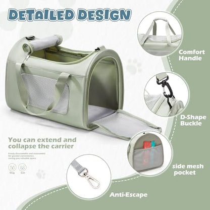 Extra-Large Cat Carrying Case Pet Dog Carrier Soft-Sided Cat Bag Airline Approved, Mesh Pet Carrier for Travel Outdoors with Shoulder Straps, Cat Carriers for Cats/Puppy/Dogs Up to 30Lbs, Green