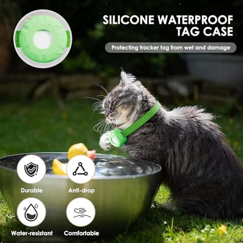 Cat Tracker, GPS Tracker, Compatible with Apple Find My App(Only iOS), Waterproof Cat Tracker Collar with Bell and Safety Elastic Buckle, No Monthly Subscription Fee, Up to 1-Year Battery, Green