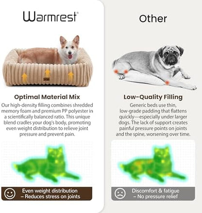 Dog Bed Medium Size Dog, Rectangle Orthopedic Pet Bed for Car and Indoor, Comfort Fluffy Memory Foam Dog Beds with Anti-Slip Bottom, Camel (30x24x8 inches)