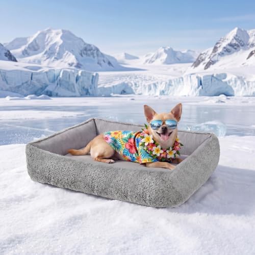 Cooling Dog Bed for Small Medium Dogs - Reversible Design (Ice‑Silk Cooling Layer | Sherpa Fleece Layer), Washable Dog Cooling Mat for Crates, Beds, Sofas 20" × 14"