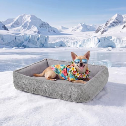 Cooling Dog Bed for Small Medium Dogs - Reversible Design (Ice‑Silk Cooling Layer | Sherpa Fleece Layer), Washable Dog Cooling Mat for Crates, Beds, Sofas 20" × 14"