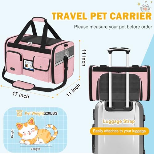 HUANLANG Large Cat Carrier Soft Sided Travel Pet Carrier Airline Approved