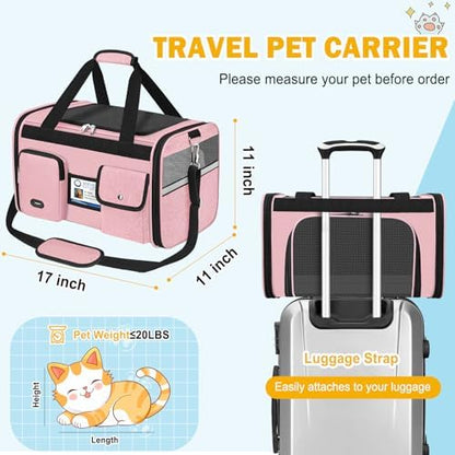 HUANLANG Large Cat Carrier Soft Sided Travel Pet Carrier Airline Approved
