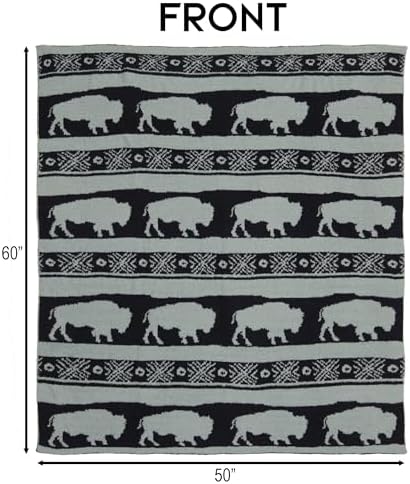 Carstens, Inc. Luxury Soft Stretchy Reversible Plush Throw Blanket, Large 50" x 60", Buffalo Blues