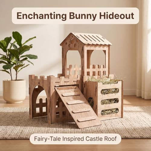 HIIMALEX Large Bunny Castle Sturdy House for Rabbits Ferrets Guinea Pigs