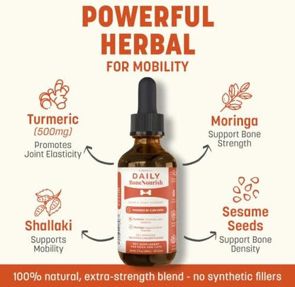 Daily Bone Nourish High Potency Daily Bone & Joint Supplement for Dogs & Cats - Extra Strength Herbal Mobility & Bone Strength Support - Highly Concentrated Turmeric & Moringa, 60ml