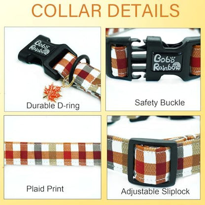Fall Yellow Plaid Print Dog Collar Adjustable for X-Small Dogs