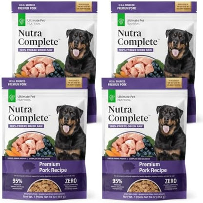ULTIMATE PET NUTRITION Nutra Complete Freeze-Dried Dog Food, Pork 1lb x4