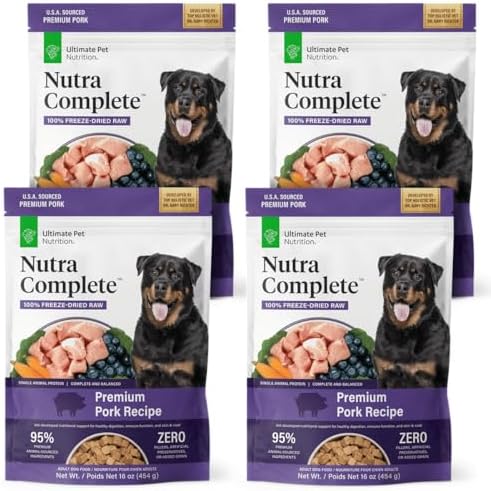 ULTIMATE PET NUTRITION Nutra Complete Freeze-Dried Dog Food, Pork 1lb x4