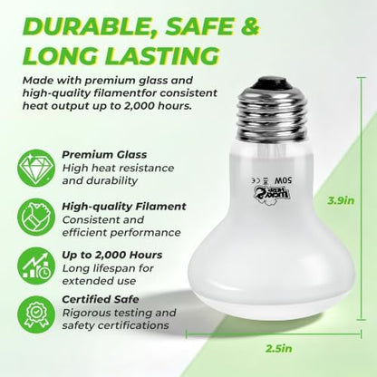 LUCKY HERP Reptile Heat Lamp Bulbs 50W, UVA Daylight Basking Bulbs 2 Pack