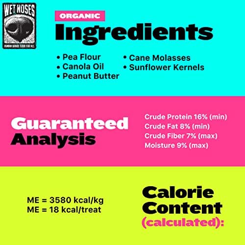 Wet Noses Organic Crunchy Dog Treats – All-Natural, Human-Grade, Non-GMO, Healthy Training & Delicious Snacks for Dogs, All Dog Sizes & Breeds – Grain Free Peanut Butter & Molasses, 14oz (Single Pack)