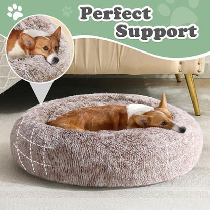JOLLYVOGUE Dog & Cat Bed, Calming Anti-Anxiety Pet Bed for Small Dogs, Fluffy Donut Cushion for Small and Medium Pets (23")