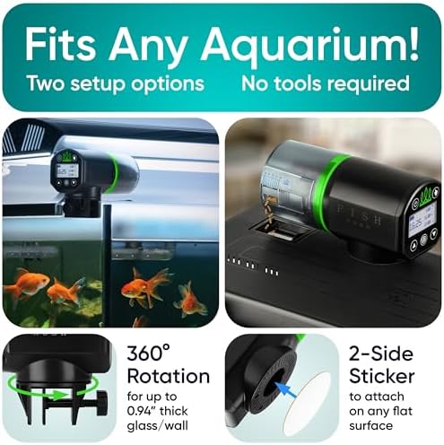 FISHNOSH Automatic Fish Feeder for Aquarium - New Generation 2026, Auto Food Dispenser with Timer for Small Tank, Big Aquariums & Pond (Green)