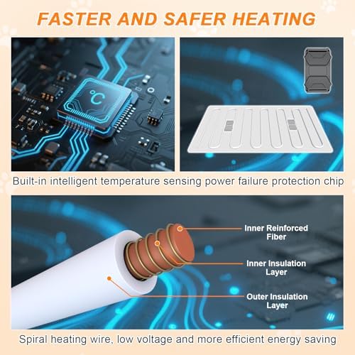 GOLOPET Cat Heating Pad, 16 in Round Heated Bed Smart Thermostatic Switch, Add Wire Rope Cat Carpet Puppy Whelping Supplies, Comes with a Plush Cloth Cover - Apricot