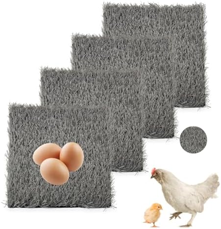 PINVNBY 4 Pcs Washable Chicken Pads for Nesting Box,Artificial Grass Mat for Chicken Coop Laying Hen Nest Bedding Fake Grass Synthetic Turf Mats for Pet Garden Lawn Indoor Outdoor(Gray)