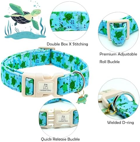 Lionheart glory Dog Collar Blue Sea Turtles Dogs Collar Spring Summer Cute Collars Dog Boy or Girl Soft Durable Adjustable Dog Collars for Large Dogs Pet Gift