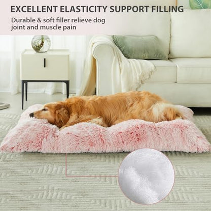 BFPETHOME Dog Beds for Large Dogs, Plush Dog Crate Bed Fluffy Cozy Kennel Pad for Sleeping &Ease Anxiety, Washable Pet Mats with Anti-Slip Bottom for Large Dogs, Pink
