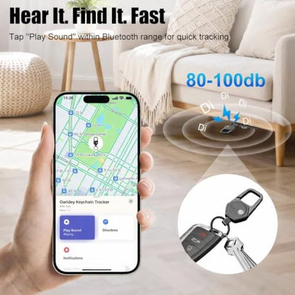 Oaridey Keychain, Works with Apple Find My, Carabiner Car Key Chain with GPS Tracker, Heavy Duty Key Finder for Luggage, Bags, Anti-Lost Key Tracker with 2-Year Battery Life, Black 2pcs