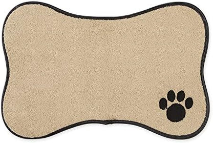 Bone Shape Embroidered Pet Feeding Placemat Brown by Bone Dry