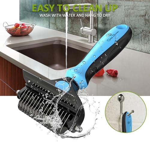 Spring Blossoms-2 in 1 Professional Grooming Rake for Cats & Dogs-Dematting Comb for Easy Mats & Tangles Removing,Pet Brush Safe No More Nasty Shedding and Flying Hair (Blue)
