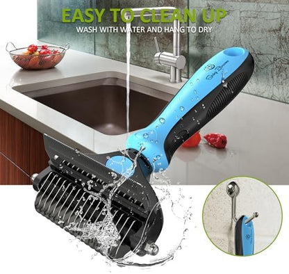 Spring Blossoms-2 in 1 Professional Grooming Rake for Cats & Dogs-Dematting Comb for Easy Mats & Tangles Removing,Pet Brush Safe No More Nasty Shedding and Flying Hair (Blue)