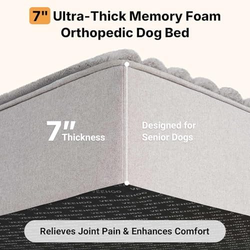 Veehoo Orthopedic Memory Foam Dog Bed for Senior Dogs, 7" Thick XL Dog Bed