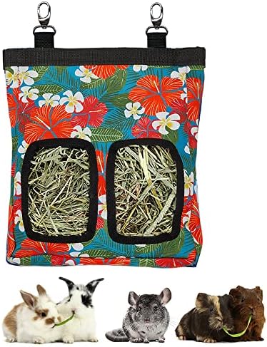 RIOUSSI Guinea Pig Hay Feeder, Hanging Rabbit Hay Feeder Bag. Big Flowers