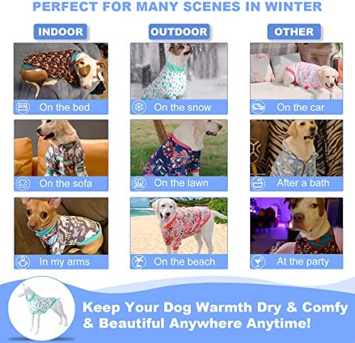 LovinPet Coat Onesie for Large Dog: Warm Flannel Fabric Multi Floral Mint Prints Dog Apparel, Updated Sweater for Dogs, Cozy Dog Winter Coat for Cold Weather,Green