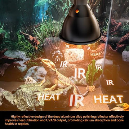 Reptile Light Fixture,7inch Deep Dome Reptile Light Fixture with 3/6/12 Timer, Infrared Reptile Heat Lamp Max 150W Blub, for Turtle Bearded Dragon Lizards Snake（1PCS 150W Bulb Included）