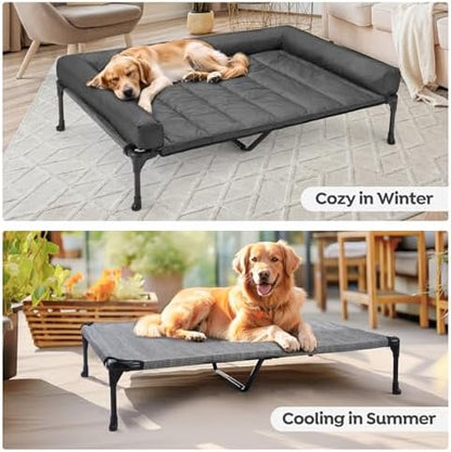 Veehoo Outdoor Elevated Dog Bed with Waterproof Bolster Cushion, Cooling