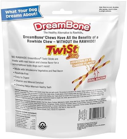 DreamBone Twist Stick Bacon & Cheese Rawhide-Free Dog Treats, 50 Count