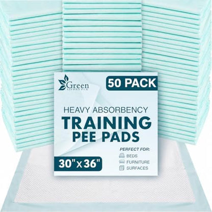 GREEN LIFESTYLE Underpads - Pet Training Pads for Dogs, Cats, Bunny, Chucks Pads for Adults, for use as Incontinence Bed Pads, Seniors Bed Pad (Pack of 50 - 30x36)