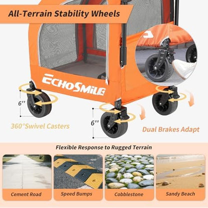 EchoSmile 4-Wheel Pet Stroller for Dogs & Cats, Up to 135 lbs, Orange