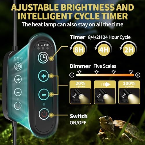 GOZILLA Reptile Heat Lamp, Turtle Lamp with 360°Rotatable Timing & Dimming Cycle Timer, 25W+50W UVA/UVB Reptile Light Bulbs for Reptile and Amphibian Tanks, Terrariums and Cages.(White)