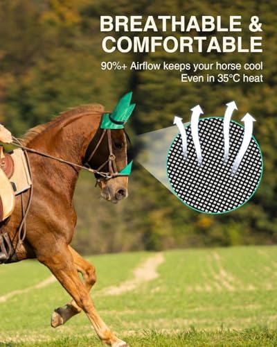 Hilltown Fly Mask for Horse with Ears - Cob, Green