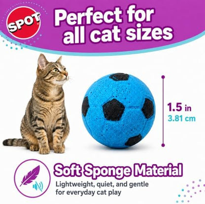 SPOT Sponge Soccer Ball Cat Toys for Cats and Kittens - Interactive and Colorful Plush Toy, Fun to Bat and Chase, Keep Cats Entertained - 1.5" Assorted 4-Pack