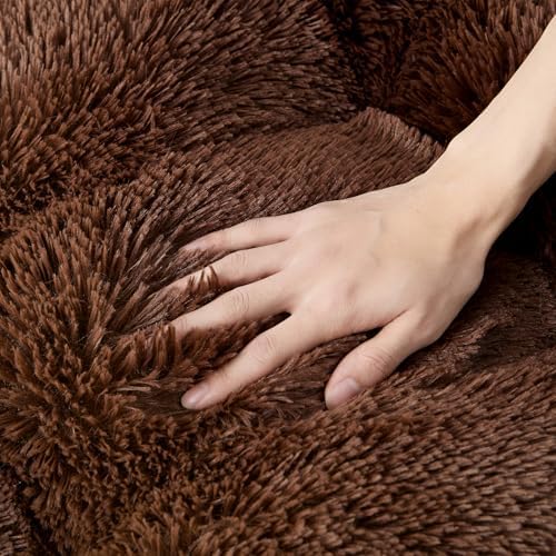 EHEYCIGA Fluffy Dog Crate Bed for Large Dogs, Plush Faux Fur Pad, Coffee