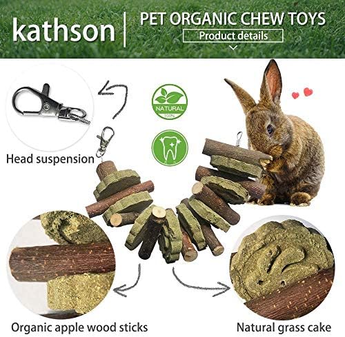 kathson 4PCS Bunny Chew Toys for Teeth Grinding, Chinchilla Treats Organic Bamboo Sticks Natural Fruitwood Branches for Rabbits Guinea Pigs Hamsters (Fruitwood Sticks+Alfalfa Cakes)