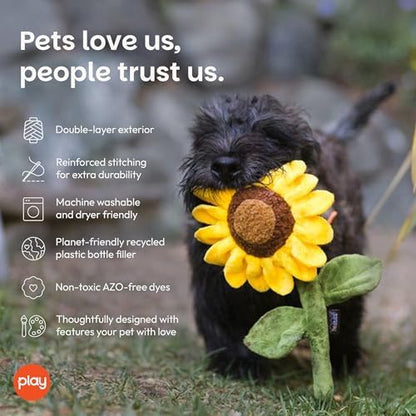 P.L.A.Y. Cute Plush Dog Toys - Blooming Buddies, Plant Themed Durable Squeaker Chew Toy, Great for Puppies & Small, Medium, Large Dog Breeds - Machine Washable, Recycled Materials (Sassy Sunflower)